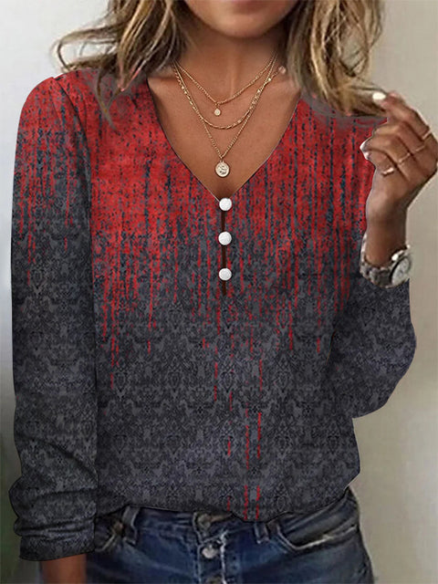 Pull-shirt à manches longues et col en V avec boutons nacrés et étoiles tie-dye m300609 