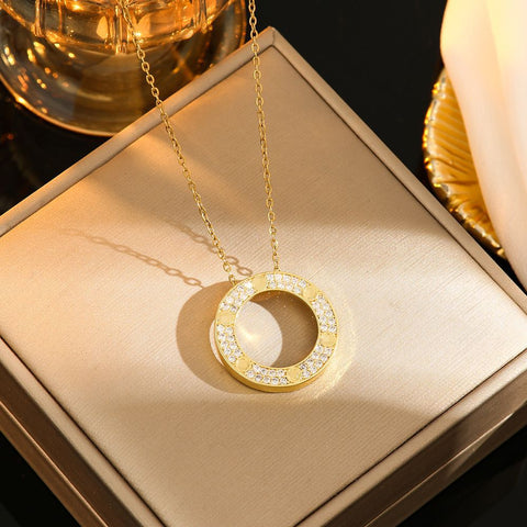 Single ring large cake titanium steel necklace M5010674