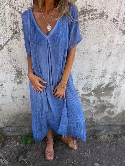 Fashion cotton and linen V-neck semi-formal dress m301062