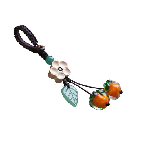 Porte-clés en forme de feuille de kaki émaillé rétro et magnifique, pendentif pour téléphone portable, Persimmon Ruyi m3331260 