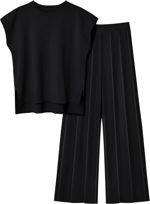Women's knitted casual suit sleeveless vest knitted sweater + wide-leg pants two-piece set m301592