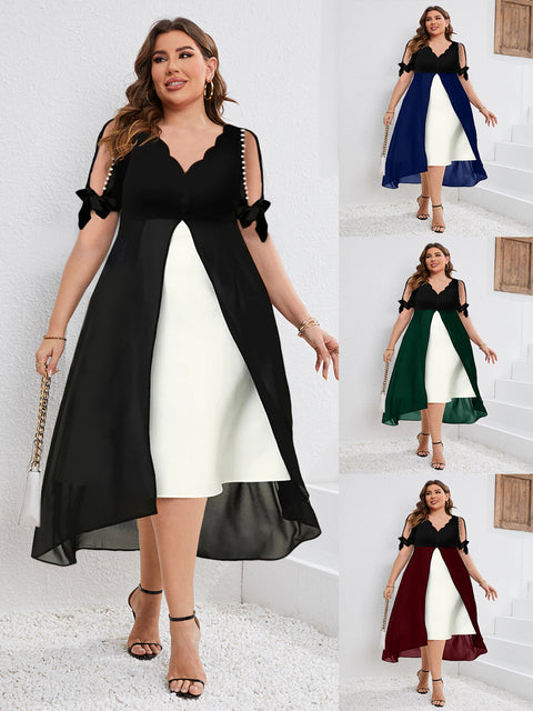 Robe en deux pièces à col en V et manches mi-longues irrégulières m300022 