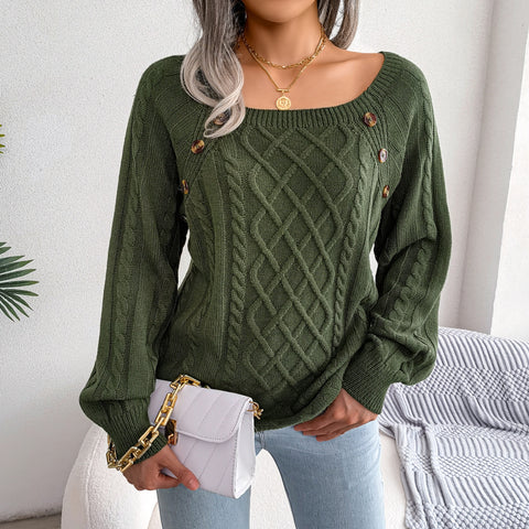 Lässiger Strickpullover mit quadratischem Ausschnitt und Nietenverzierung, m300572 