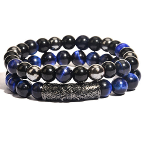 Elastisches Armband aus Tigerauge-Kupfer mit Mikroeinlage, schwarzer, matter Zirkonia, m3331288