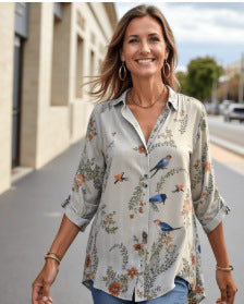 Chemise à manches longues tendance été, motif floral imprimé 3D, chemise m301226 