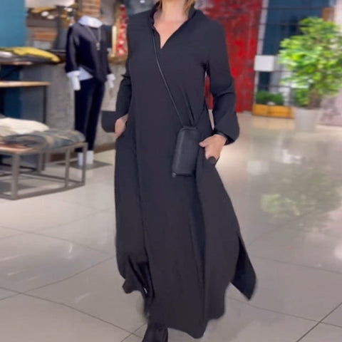 Casual solid color V-neck long-sleeved dress women's m301337