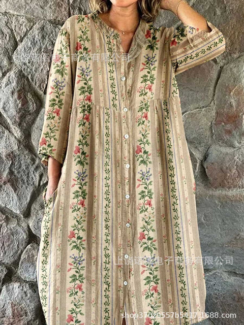 Robe chemise ample à col ras du cou et manches longues pour femme, imprimée, de qualité supérieure, m301050