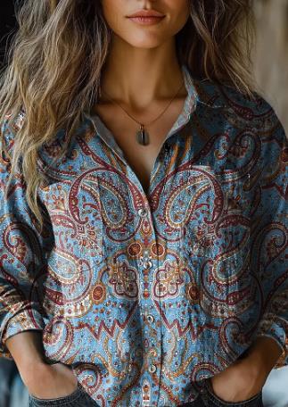 Fashion women's clothing European and American versatile printing casual lapel m301565
