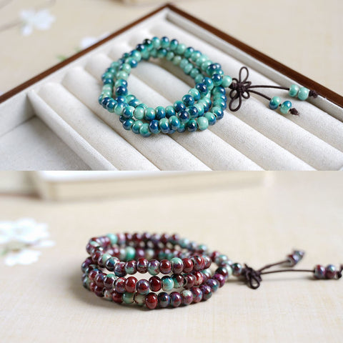 Jouez avec trois cercles et empilez 108 perles Bracelet en céramique Jingdezhen Bracelet de style ethnique m3331303 