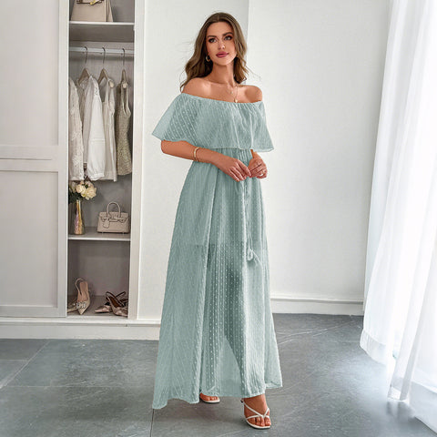 Robe longue décontractée simple à épaules dénudées, semi-transparente, coupe slim m301413 