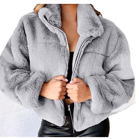 Cardigan zippé en fausse fourrure de lapin pour femme, veste chaude en peluche, automne et hiver, m300353