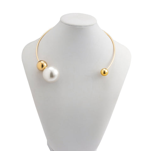 Collier de perles en or avec anneau circulaire ouvert, collier de perles rondes asymétrique et minimaliste pour femme m3331192 