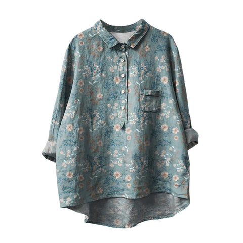 Chemise à manches longues en lin et bambou, à revers, polyvalente et tendance, m301040
