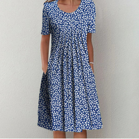 Nouvelle robe décontractée à manches courtes et col ras du cou imprimée m300930 
