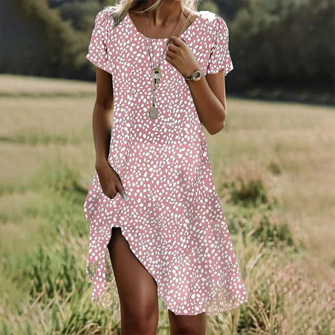 Summer literary and ethnic style large round neck medium and long dress m300741