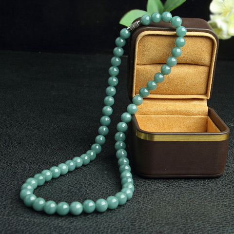 Collier en jade A, collier en perles rondes en jadéite naturelle pour femme, 108 perles allongées m3331274 