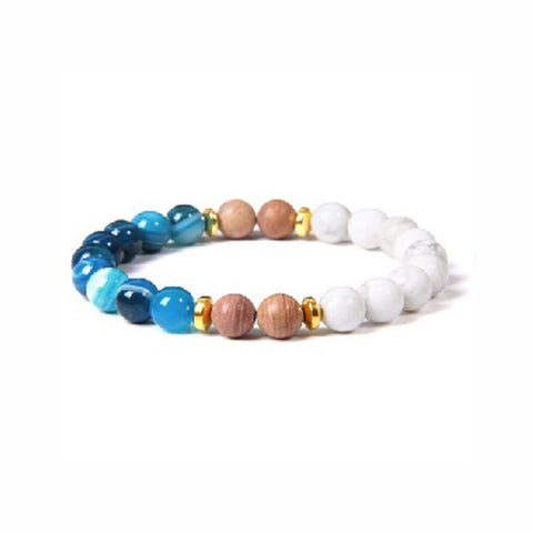 Bracelet en pierre naturelle et tranche de pin blanc et or m3331273