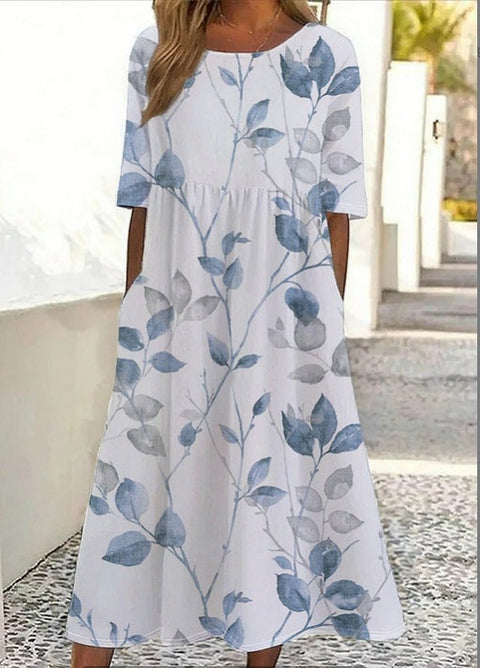 Up and down splicing pocket size printing large wide dress m302623-1