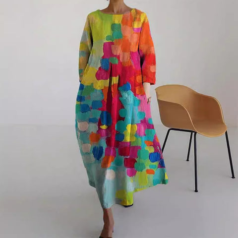 Robe longue ample à imprimé floral rétro pour femme m300916 