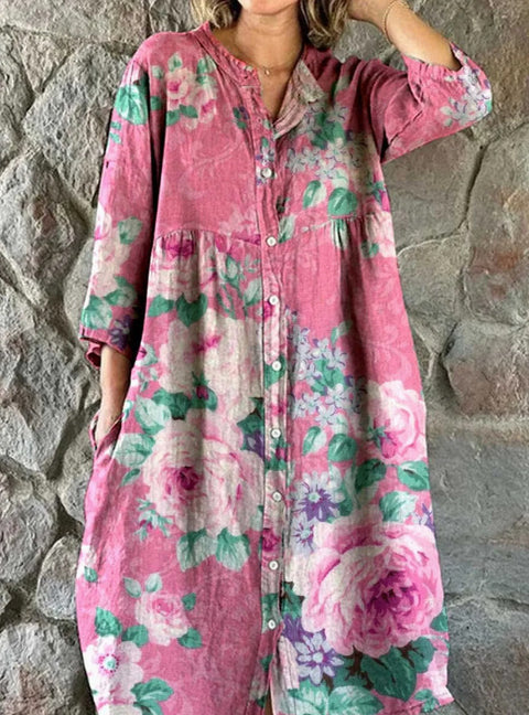 Robe chemise ample à col ras du cou et manches longues pour femme, imprimée, de qualité supérieure, m301050