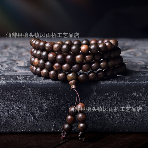 Bracelet en bois d'agar noir Qinan, immergé dans l'huile, de haute qualité, 108 perles de Bouddha, bijoux faits main, m3331277 