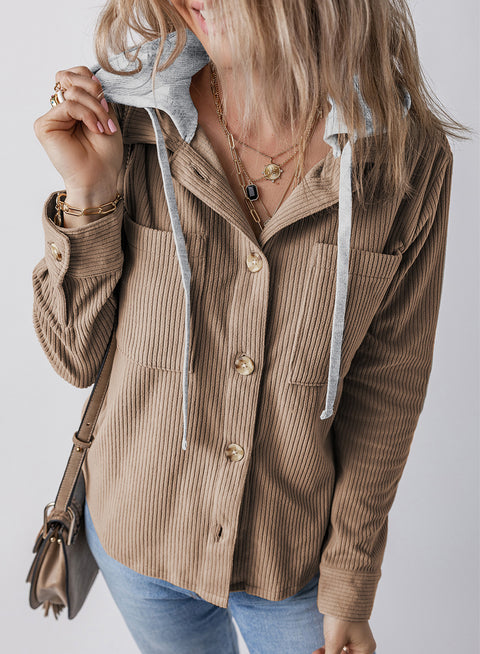 Cardigan à revers avec boucle, sac à main, capuche, corde de traction, veste rayée pour femme m301008 