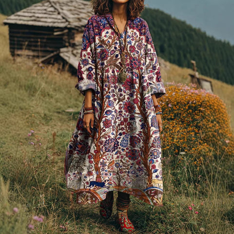 Bohemian ethnic style retro new printing fashion literary loose V-neck FF303433 02