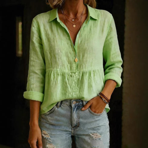 Women's casual loose fashion solid color cotton blend long sleeve pullover shirt m302337
