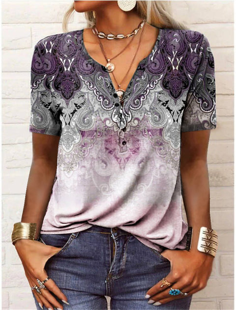 T-shirt femme à manches courtes, imprimé ethnique, mode femme m300017 