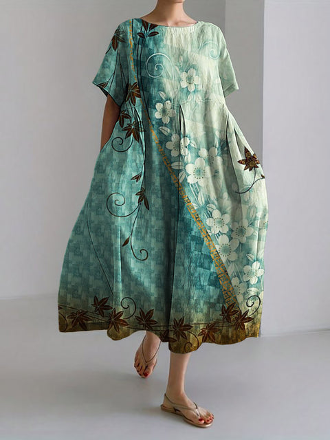 Robe longue ample à imprimé floral rétro pour femme m300916 