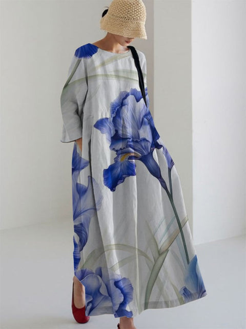 Lockeres, modisches Premium-Kleid mit Rundhalsausschnitt und langen Ärmeln und Aufdruck m301044