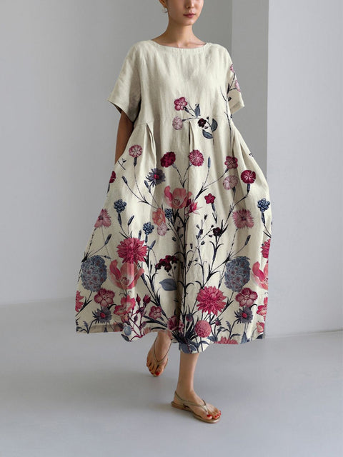 Robe ample à col ras du cou et manches courtes pour femme, haut de gamme, imprimée, m301052