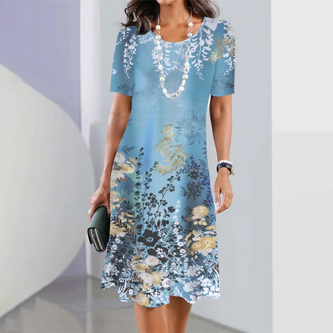 Robe ample à col rond et imprimé numérique pour femme, décontractée et tendance, M300038 