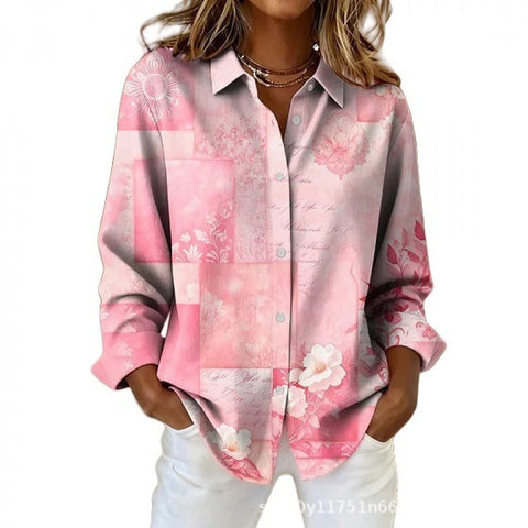 Chemise florale pour femme, imprimé floral numérique 3D, rose frais et doux, haut polyvalent m302217