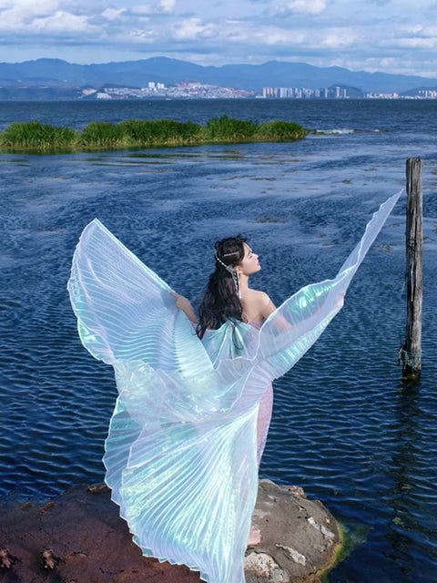 Robe de danse fendue à 360 degrés avec ailes dorées et argentées m33311027