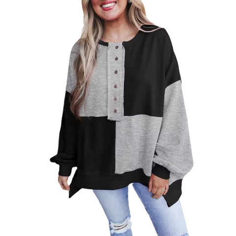 Pull à revers long en polaire contrastée pour femme, haut m301011 