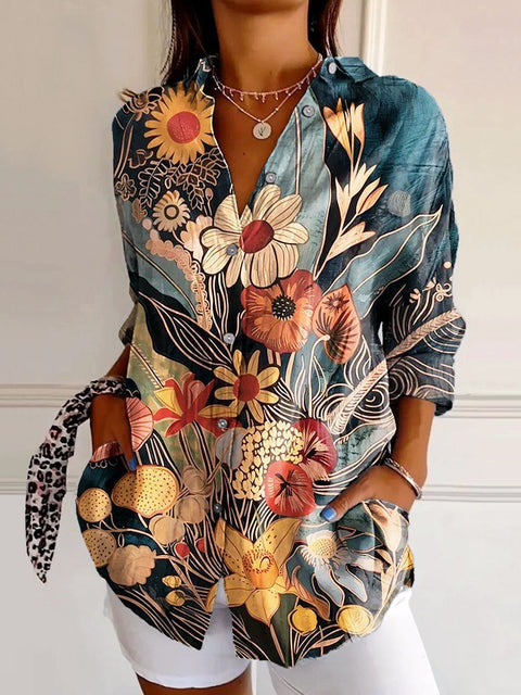 Chemise longue à manches et épaules imprimée en 3D à motif abstrait pour femme m302463