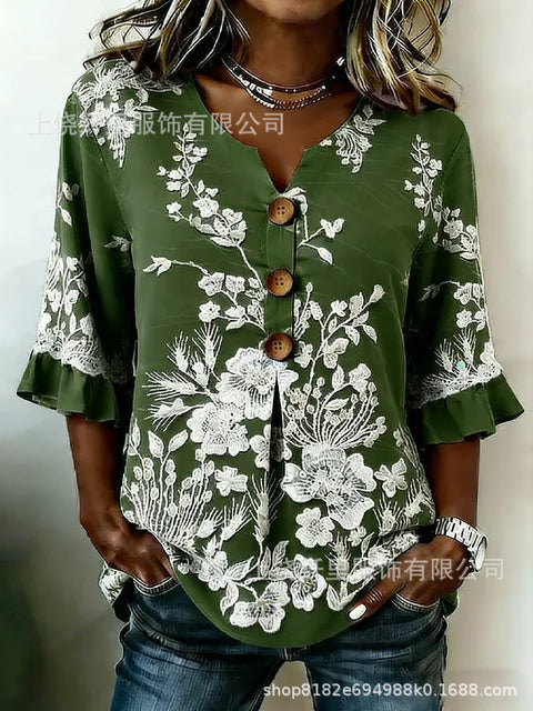 Haut cardigan à boucle et manches longues pour femmes, imprimé floral numérique 3D m302703