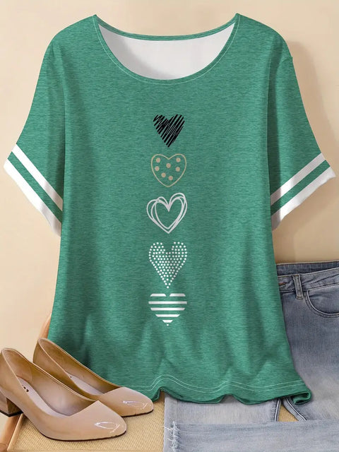 Kurzarm-T-Shirt aus Baumwolle mit Retro-Print im Frühjahr, neues, vielseitiges Rundhals-Shirt mit Bodenbildung m301287 