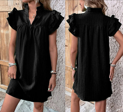 Robe pull polyvalente à col en V et manches en feuille de lotus multicouches m301019 