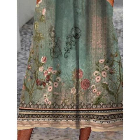 Robe mi-longue élégante à manches courtes et imprimé poche M300198 