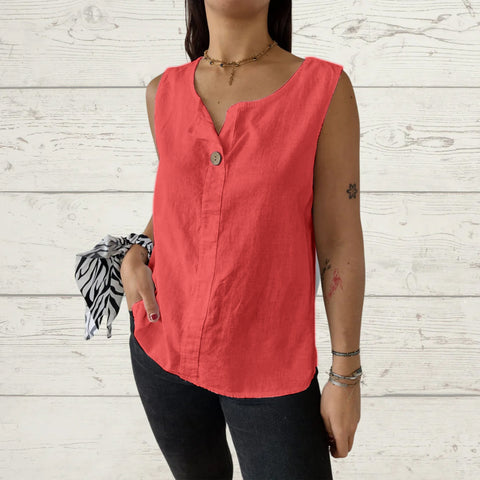 Chemise ample à col en V pour femme, haut boutonné en coton et lin, m301206 
