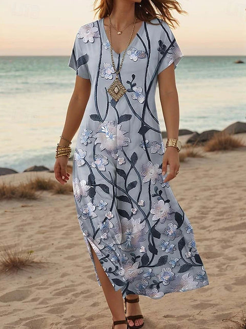Robe d'été à manches courtes et col en V pour femme, motif floral créatif, nouvelle collection m301230 