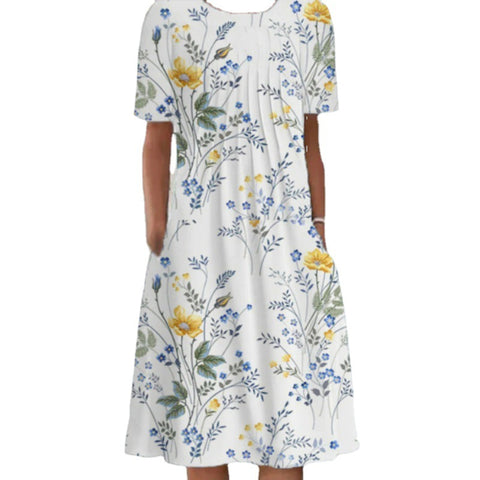 Nouvelle robe décontractée à manches courtes et col ras du cou imprimée m300930 