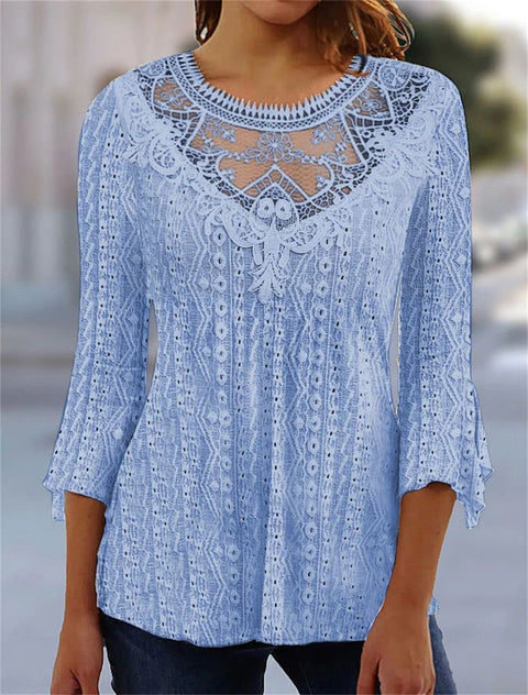 Nouvelle chemise confortable et décontractée à manches sept-quarts avec dentelle creuse et épissure m300154 