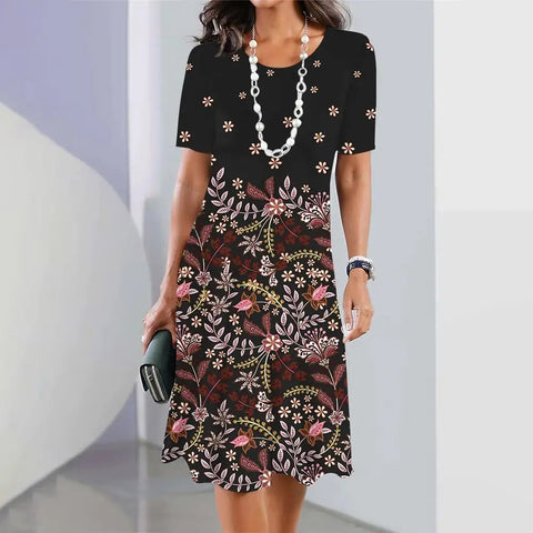 Robe ample à col rond et imprimé numérique pour femme, décontractée et tendance, M300038 