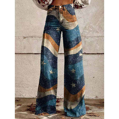 Pantalon évasé à transfert de chaleur 3D, simulation de pantalon en jean, pantalon ample m301550