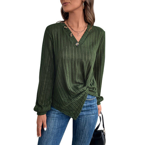 Haut vert à col en V fendu pour femme, vêtement d'automne, m300630 