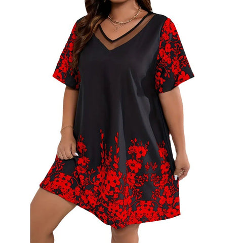Robe ample, confortable et décontractée, à manches courtes, en maille imprimée et coutures M300199 