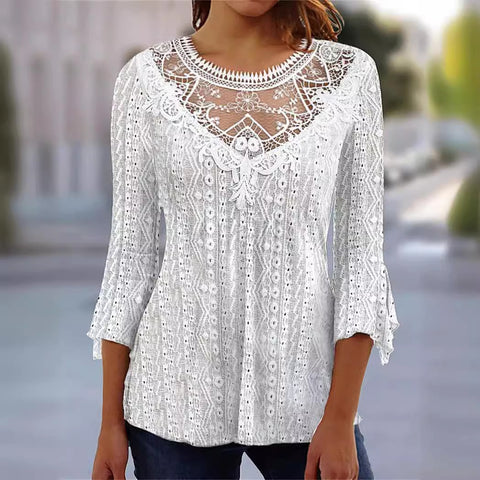 Nouvelle chemise confortable et décontractée à manches sept-quarts avec dentelle creuse et épissure m300154 